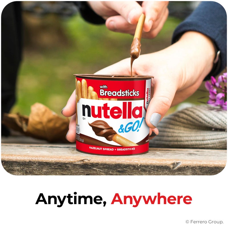 Nutella نوتيلا & غو! عبوة كبيرة 12 قطعة، كريمة البندق والكاكاو مع أعواد الخبز، هدايا صغيرة، أكواب وجبات خفيفة، 1.8 أونصة لكل منها - Image 4